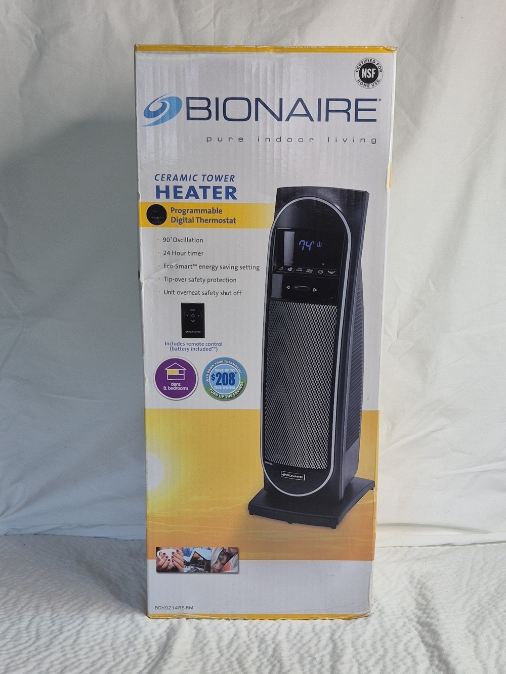 Bionaire Ceramic Tower Heater 1500W Black Remote Digital Thermostat BCH9214RE-BM